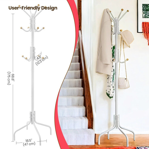 Coat Stand - Metal - Black - 12 Hooks, 4 Legs 1