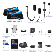 Lexin B4FM-X, Intercom Bluetooth pour Casque Moto, V5.0, Jusqu'à 10 Motards, IP67, Recharge Type-C, Lot de 2