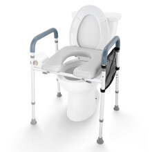 SucceBuy Rehausseur de Toilette, Hauteur Réglable 7 Positions, Cadre en Aluminium, Coussin Confortable, Capacité 158 kg