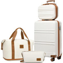 KONO Lot de 4 valises, valise cabine 55 cm, trousse de toilette et sac de voyage, Ivoire