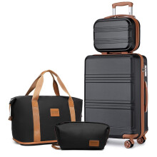 KONO Lot de 4 valises, Noir, Bagage cabine 55 cm, trousse de toilette et sac de voyage