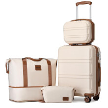 KONO Lot de 4 valises, set de voyage avec trousse de toilette et bagagerie cosmétique, Beige