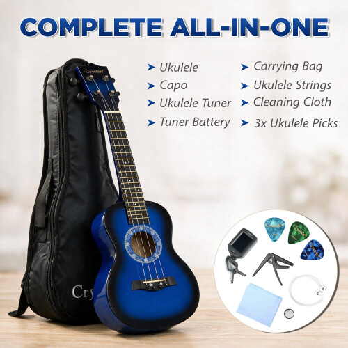 Crystals 23" Concert Beginners Ukulele with Felt Pick & Spare Strings 2
