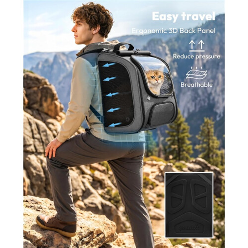 Foldable Pet Backpack Carrier with Transparent Bubble Window Mesh Ventilation 2