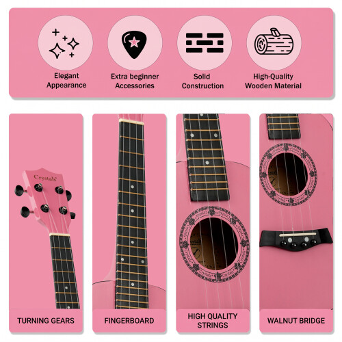 23" Concert Beginners Ukulele with Felt Pick & Spare Strings 1