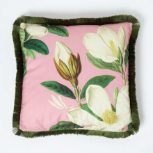 Cotton Pink Floral Fringe Cushion, 45 x 45 cm