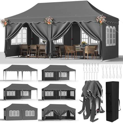 Pop Up Gazebo Wedding Camping Tent 3x6m Grey