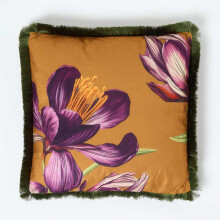 Cotton Orange Floral Fringe Cushion, 45 x 45 cm