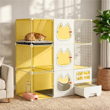 3 Tier Cat Cage with Litter Box DIY Indoor Cat Enclosure Transparent Door