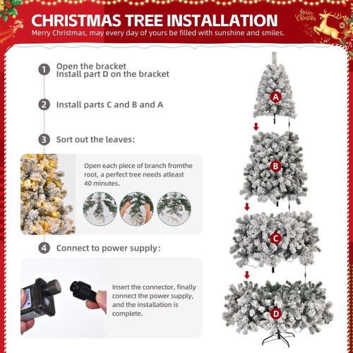 6Ft LED Christmas Tree Bushy Snow Xmas Tree 100 Warm Light with Control 2