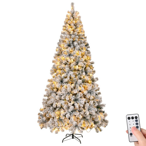 8Ft LED Christmas Tree Bushy Snow Xmas Tree 200 Warm Light with Control 2