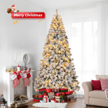 8Ft LED Christmas Tree Bushy Snow Xmas Tree 200 Warm Light with Control
