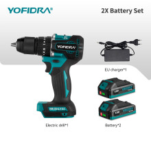 YOFIDRA Perceuse à percussion sans fil, moteur brushless, mandrin 13mm, 35+3 réglages de couple, lot de 2 batteries