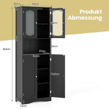 Freestanding Bathroom Cabinet with Frosted Glass Doors, 164cm