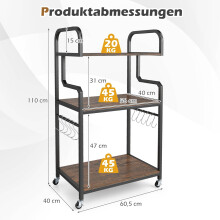 3-Tier Printer Stand with Wheels and Hooks, Brown