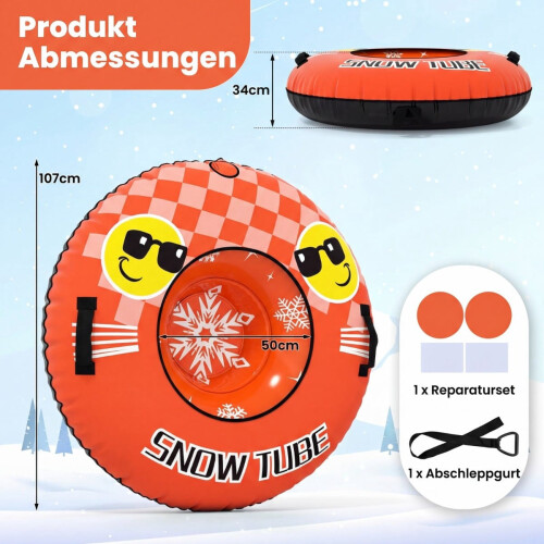 Oppustelig snerør med håndtag og slæbetov, orange