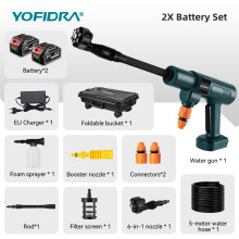 YOFIDRA Nettoyeur Haute Pression Électrique Sans Fil 200Bar 3500W, avec 2 Batteries et Tuyau 5m pour Voiture et Jardin