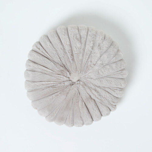 Homescapes Grey Round Button Cushion, 36 cm