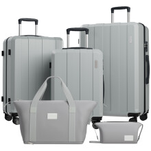 Lot de 5 valises, avec serrure TSA, imperméable, fermeture YKK, roues multidirectionnelles et extensible, Argent