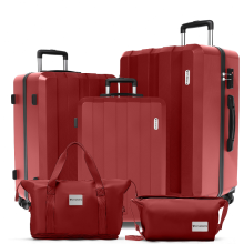 Lot de 5 valises, avec serrure TSA, imperméables, fermetures YKK, roues multidirectionnelles et extensibles