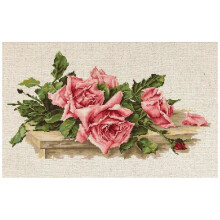 Kit di Ricamo - LUCAS - Rose Rosa - 20 semi di lino - Tessuto di cotone - Istruzioni incluse