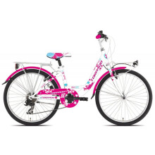 Kinderfahrrad - TORPADO - KELLY - 24" Räder - 6 Gänge - Rosa/Weiß