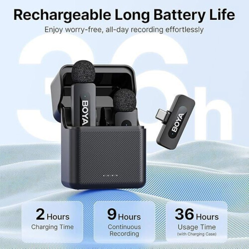 Draadloze microfoon - BOYA - BY-V30 - Bereik 100 m - USB-C - 2.4 GHz, 36 u (behuizing) 1