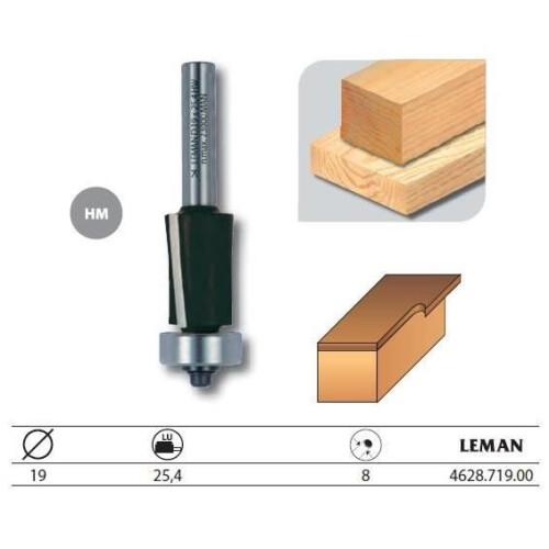 Mèche d'affleureuse - LEMAN - 4628.719.00 - Diam. 19 mm - LU 25,4 mm - 2 coupes + guide 1