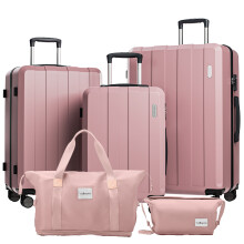 Lot de 5 valises, avec serrure TSA, imperméable, fermeture éclair YKK, roues multidirectionnelles, extensible
