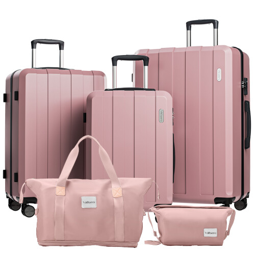Lot de 5 valises, avec serrure TSA, imperméable, fermeture éclair YKK, roues multidirectionnelles, extensible
