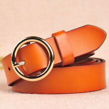 (Camel)Women Vintage Belt Round Buckle Solid Color Thin Belts Clothing Accessories