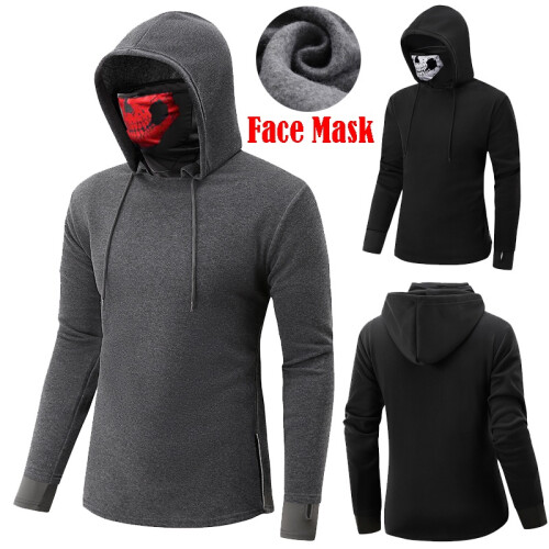 (Gray,M)Mens Face Mask Skull Hoodies Drawstring Pullover Sweatshirts Costume Jumper 1