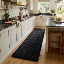 (60 x 220 cm (2 ft x 7 ft 3 in)-Runner Rug, Black) Anti Slip Shaggy Rug For Living Room Runner Carpet