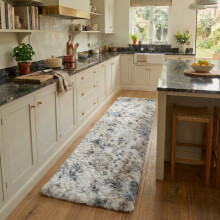 (60 x 220 cm (2 ft x 7 ft 3 in)-Runner Rug, Tie-Dye Light Grey/Silver) Anti Slip Shaggy Rug For Living Room Runner Carpet