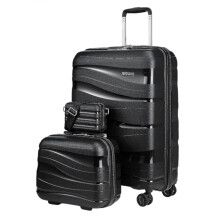 Melalenia, Lot de 3 valises cabine, Matériau PP, Roues multidirectionnelles, Serrure TSA, Noir, 20Inches 500mm
