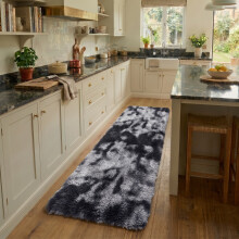 (60 x 220 cm (2 ft x 7 ft 3 in)-Runner Rug, Tie-Dye Grey) Anti Slip Shaggy Rug For Living Room Runner Carpet