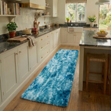 (60 x 220 cm (2 ft x 7 ft 3 in)-Runner Rug, Tie-Dye Teal) Anti Slip Shaggy Rug For Living Room Runner Carpet