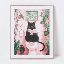 Black Cat on Toilet Wall Art, 45 x 50 cm