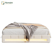 HOMAIRE Beige Velvet Hydraulic Double Bed 4ft6