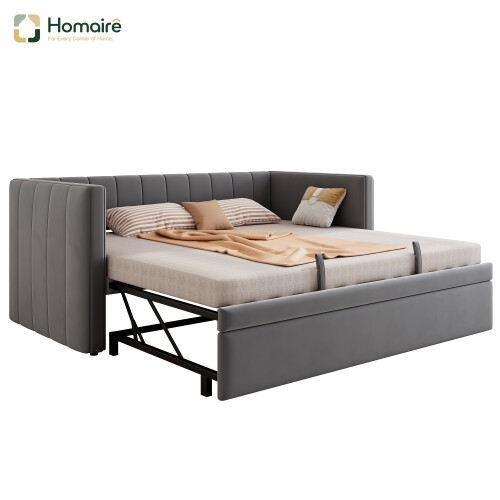 HOMAIRE Grey Velvet Daybed with Pull Out Trundle