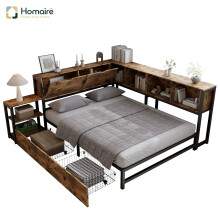 HOMAIRE Rustic Brown Metal Storage Bed 4ft6