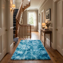 (80 x 150 cm (2 ft 6 in x 5 ft), Tie-Dye Teal) Anti Slip Shaggy Rug For Living Room Runner Carpet