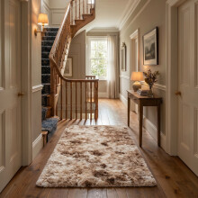 (80 x 150 cm (2 ft 6 in x 5 ft), Tie-Dye Beige) Anti Slip Shaggy Rug For Living Room Runner Carpet