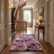 (80 x 150 cm (2 ft 6 in x 5 ft), Tie-Dye Pink Lilac) Anti Slip Shaggy Rug For Living Room Runner Carpet
