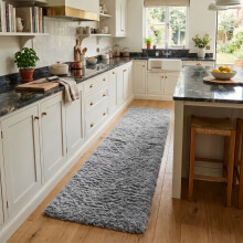(60 x 220 cm (2 ft x 7 ft 3 in)-Runner Rug, Grey) Anti Slip Shaggy Rug For Living Room Runner Carpet