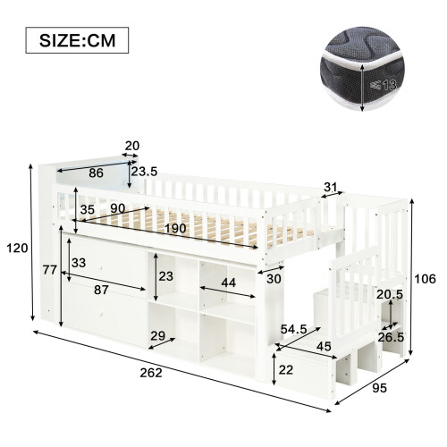 HOMAIRE White Wooden Storage Bed 3ft LED 1