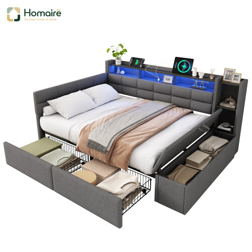 HOMAIRE Grey Upholstered 4ft6 Double Bed