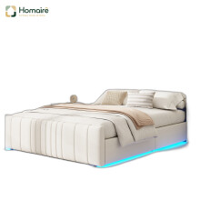 HOMAIRE Beige Velvet Ottoman Bed 4ft6 Double