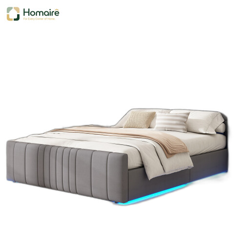 HOMAIRE Grey Velvet Ottoman Bed 4ft6 Double
