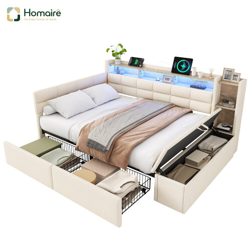 HOMAIRE 4ft6 Beige Upholstered Double Bed